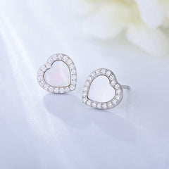 Heart-shaped Mother of Pearl with Zircon Silver Studs Earrings for Women