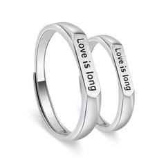 LOVE IS LONG Letter Silver Couple Ring for Women