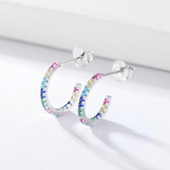 C-shaped Zircon Silver Studs Earrings for Women