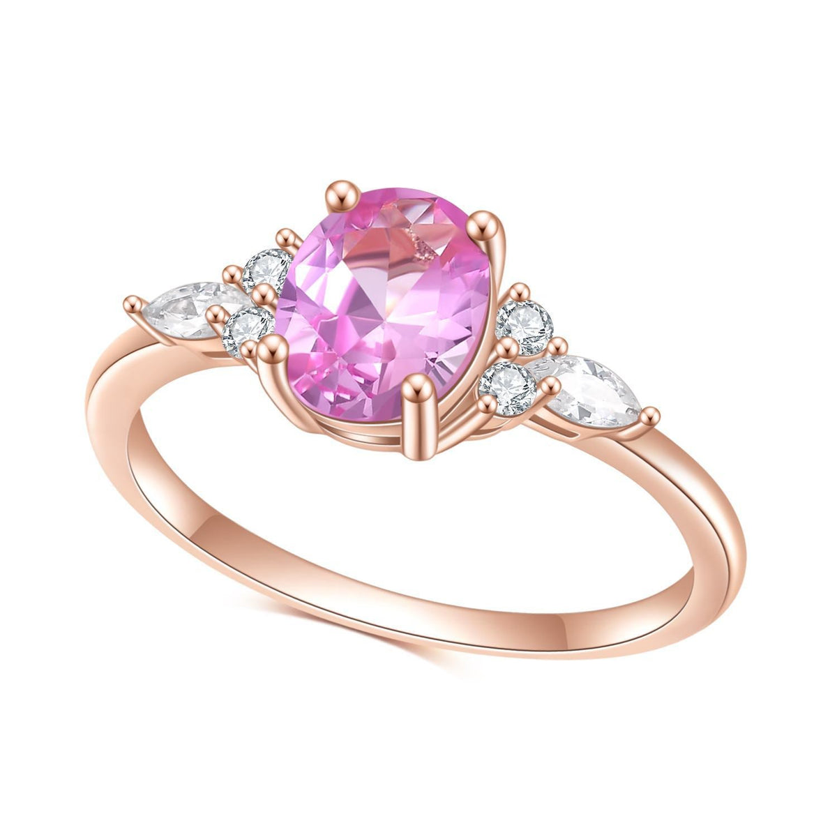 Rose Gold Oval Barbie Pink Corundum Silver Ring
