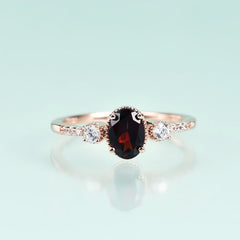 Oval Natural Garnet Rose Gold Silver Ring