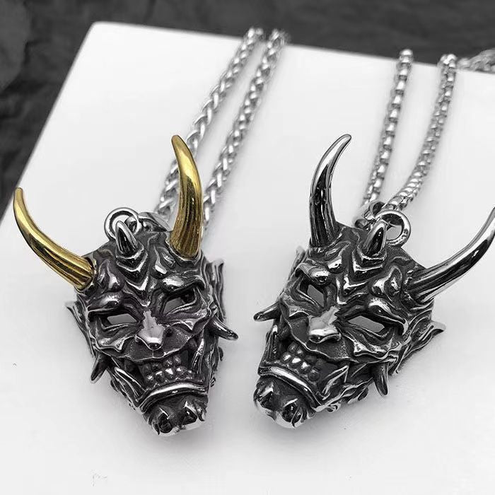 Halloween Horned Ghost Skull Mask Titanium Steel Pendant for Men