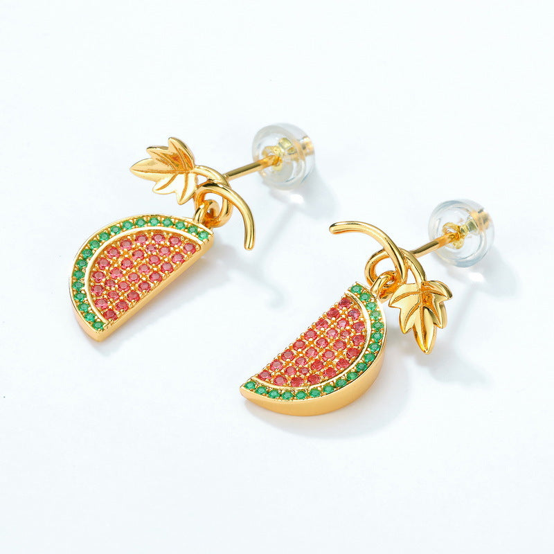 Red and Green Zircon Watermelon Pendant Sterling Silver Drop Earrings