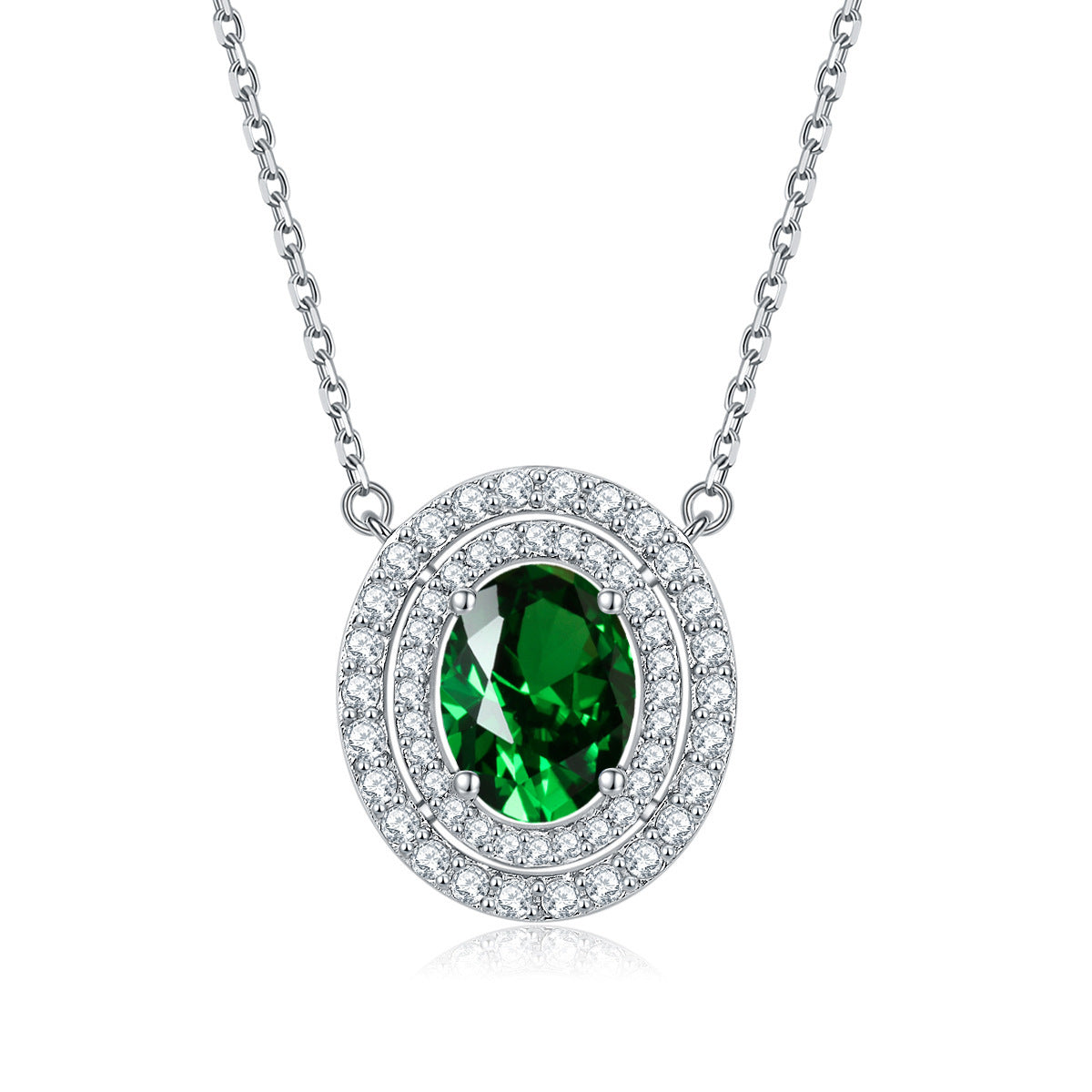 Oval Colourful Zircon Soleste Halo Pendant Silver Necklace for Women