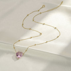 Barbie Pink Zircon Heart Pendants 925 Silver Collarbone Necklace for Women