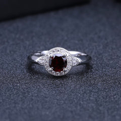 Light Luxury Fashion Natural Garnet Soleste Halo Round Cut Sterling Silver Ring for Women