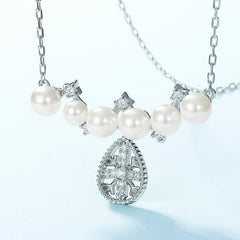 Pear Shape Pendnat Zircon Snowflake Pearl Sterling Silver Necklace