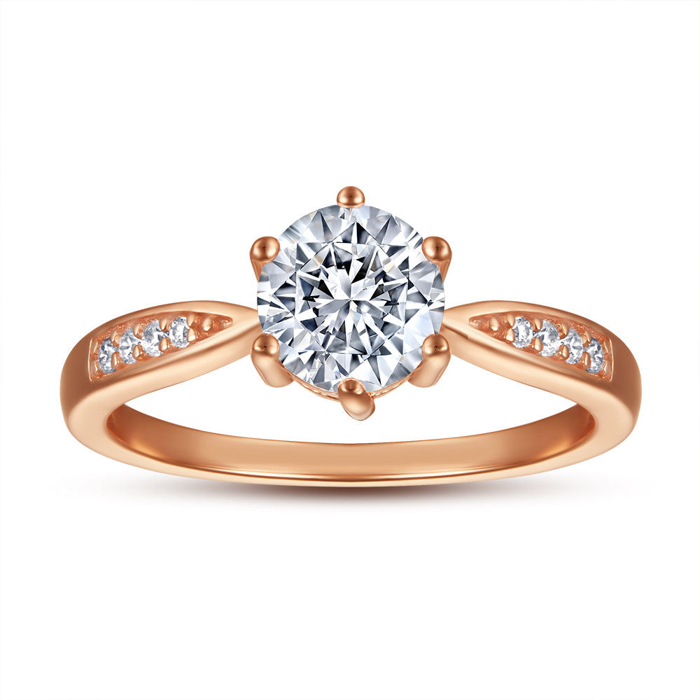 Round Zircon Six Prongs Cathedral Silver Ring