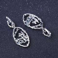 Birds Design Chinese Style 925 Silver Natural Gemstone Drop Earrings for Women