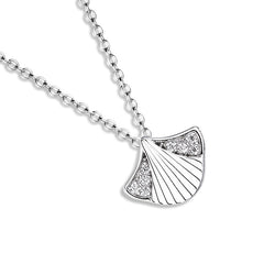 (Pendant Only) Ginkgo Leaf with Zircon Silver Pendant for Women