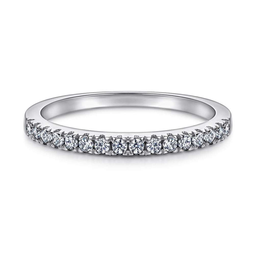 Princess Cut Zircon with Half Eternity Silver Ring Set for Women