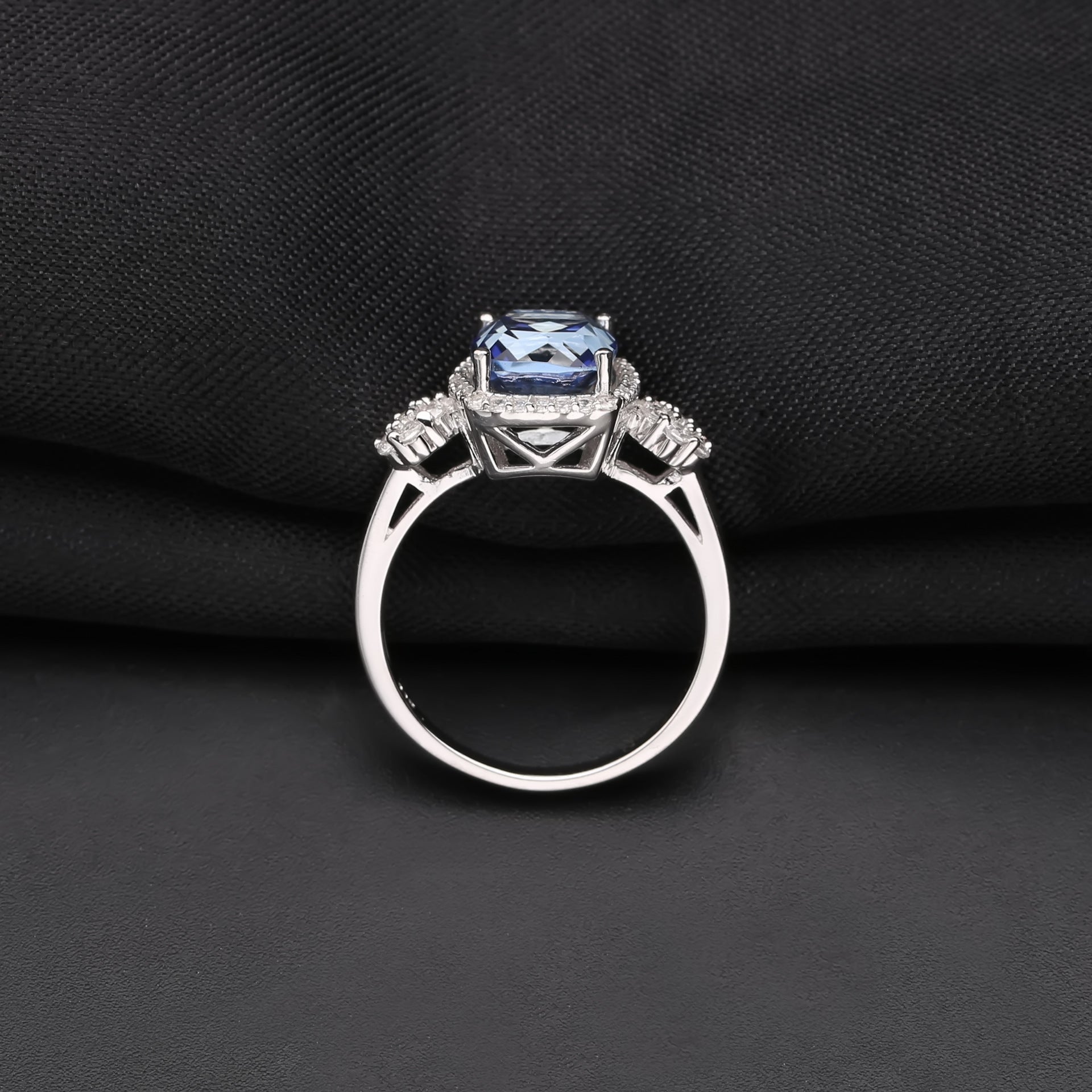 Vintage Luxury Soleste Halo Radiant Cut Crystal S925 Silver Ring
