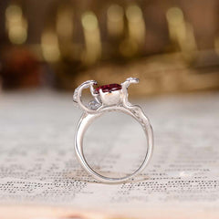 Oval Cut Lab Created Ruby Waves Silver Ring