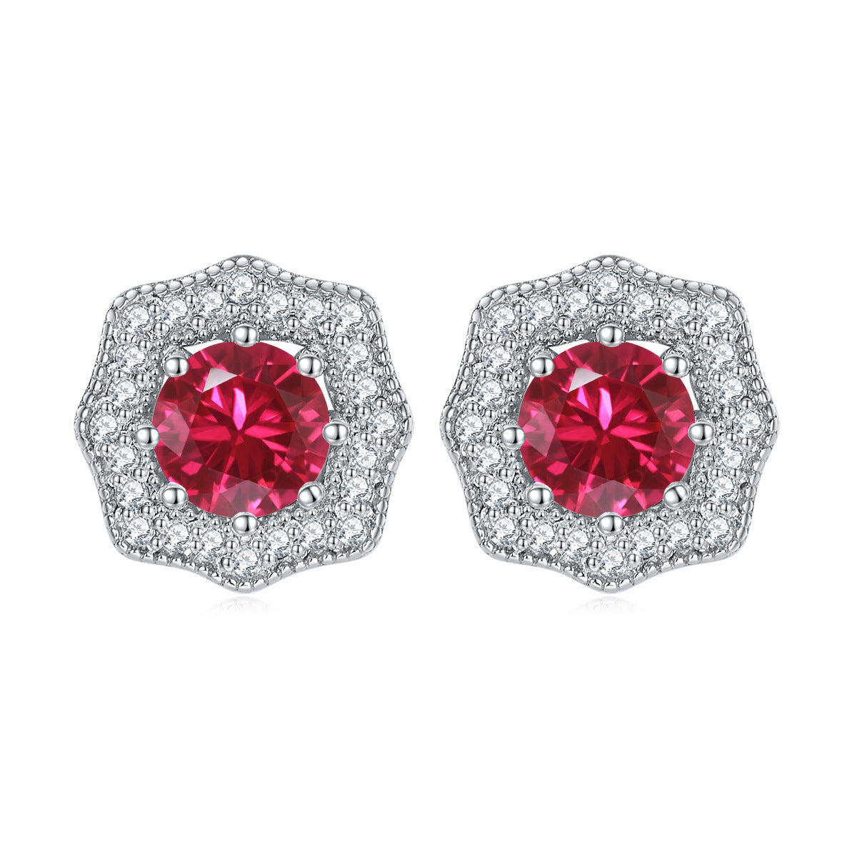 Sumptuous Round Zircon Soleste Halo Silver Studs Earrings for Women