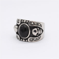 Halloween Skull Oval Tiger Eye Stone Titanium Steel Ring for Men