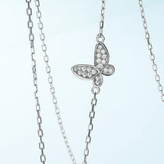 Blue Enamel Butterfly Zircon Sterling Silver Necklace