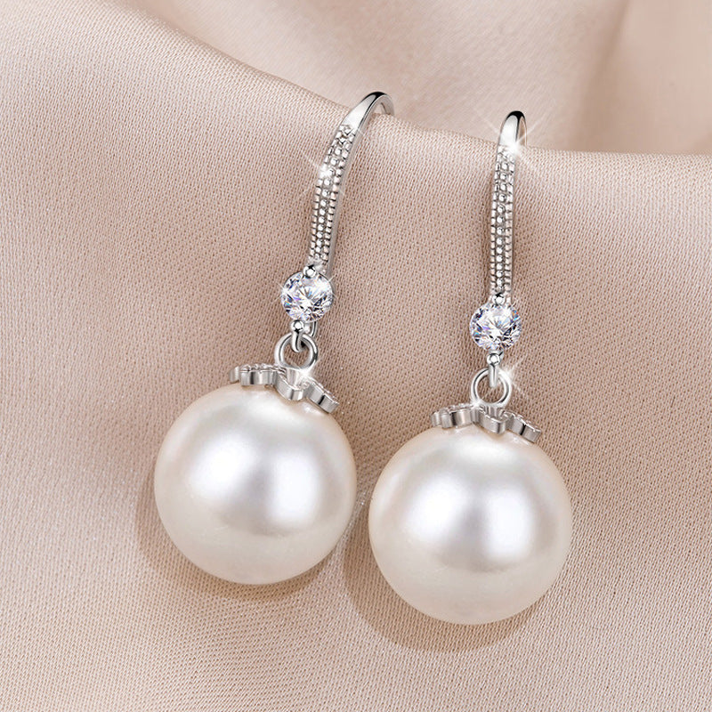 Pearl Pendant Silver Drop Earrings for Women