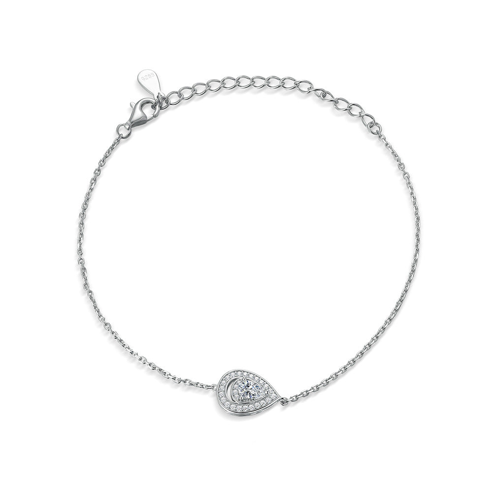 Water Drop Halo Pear Shape Zircon Sterling Silver Bracelet