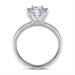 (1.0CT) Round Zircon Six Prongs Solitaire Silver Ring for Women