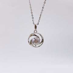 Round Zircon Whirlpool Circle Pendant Silver Necklace for Women