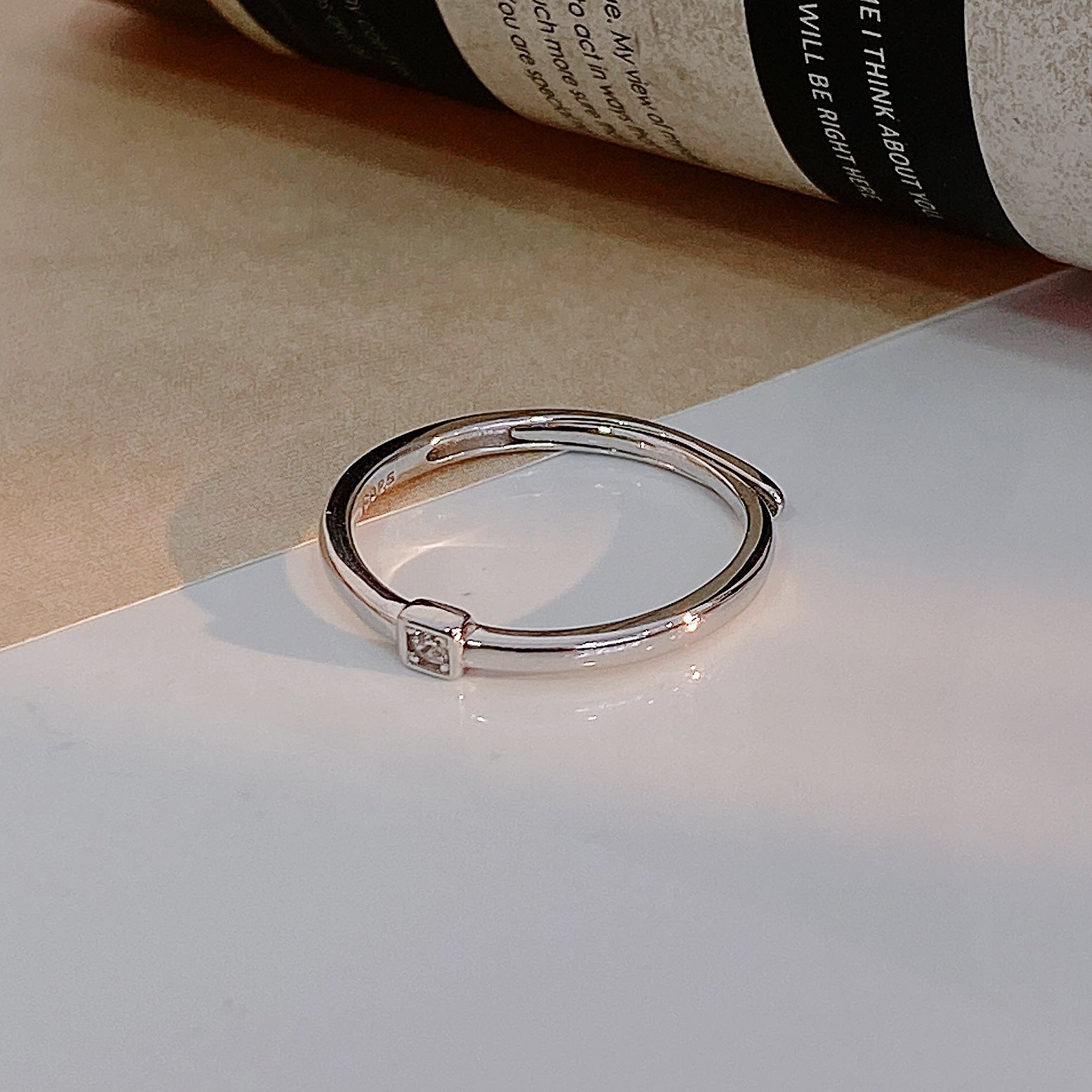 Round Zircon Square Silver Ring