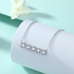 Single Row Round Zircon Pendant Silver Necklace for Women