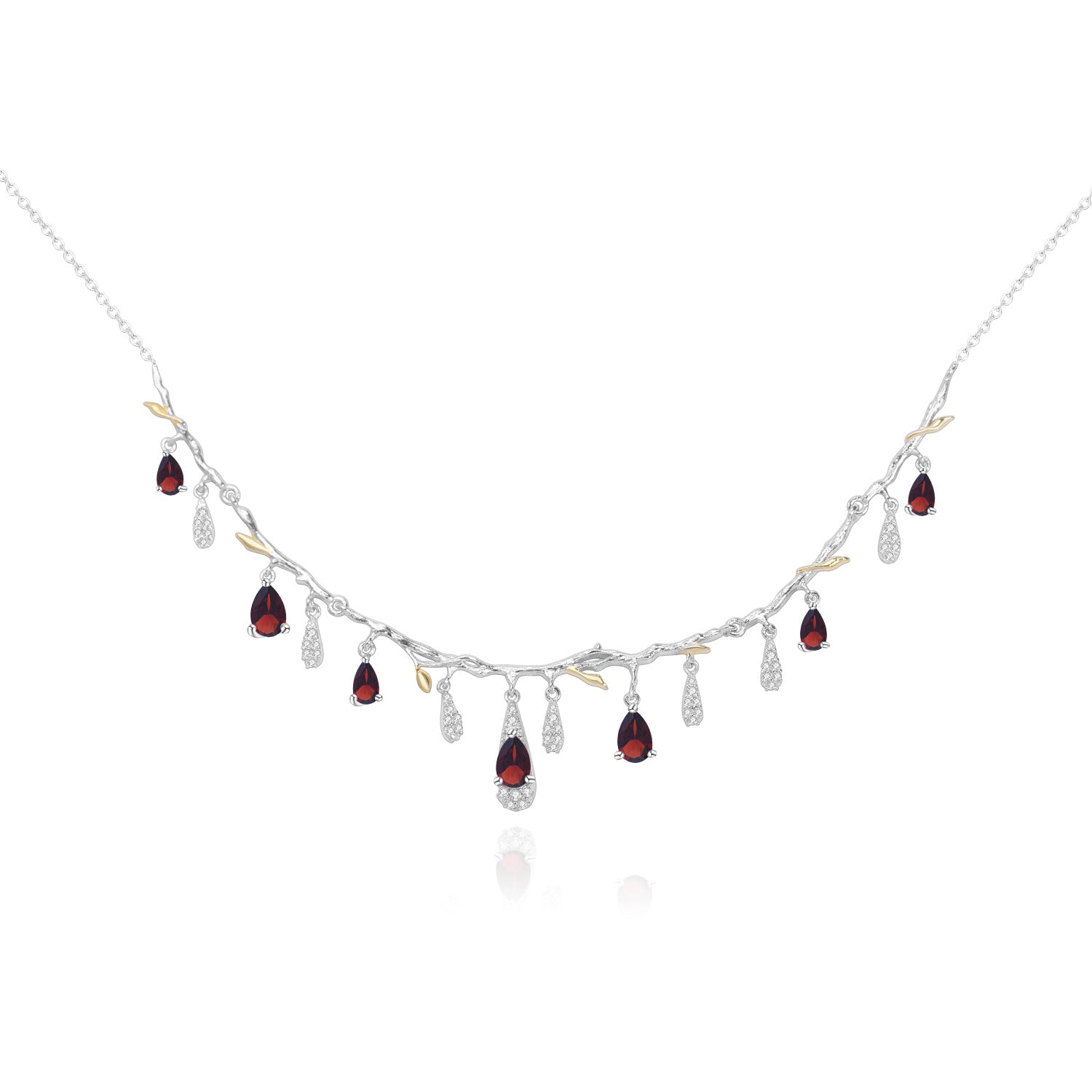 High-end Style Inlaid Natural Colourful Gemstone Flower Branch Design Silver Necklace for Women