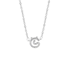 Zircon Cute Cat Pendant Silver Necklace for Women