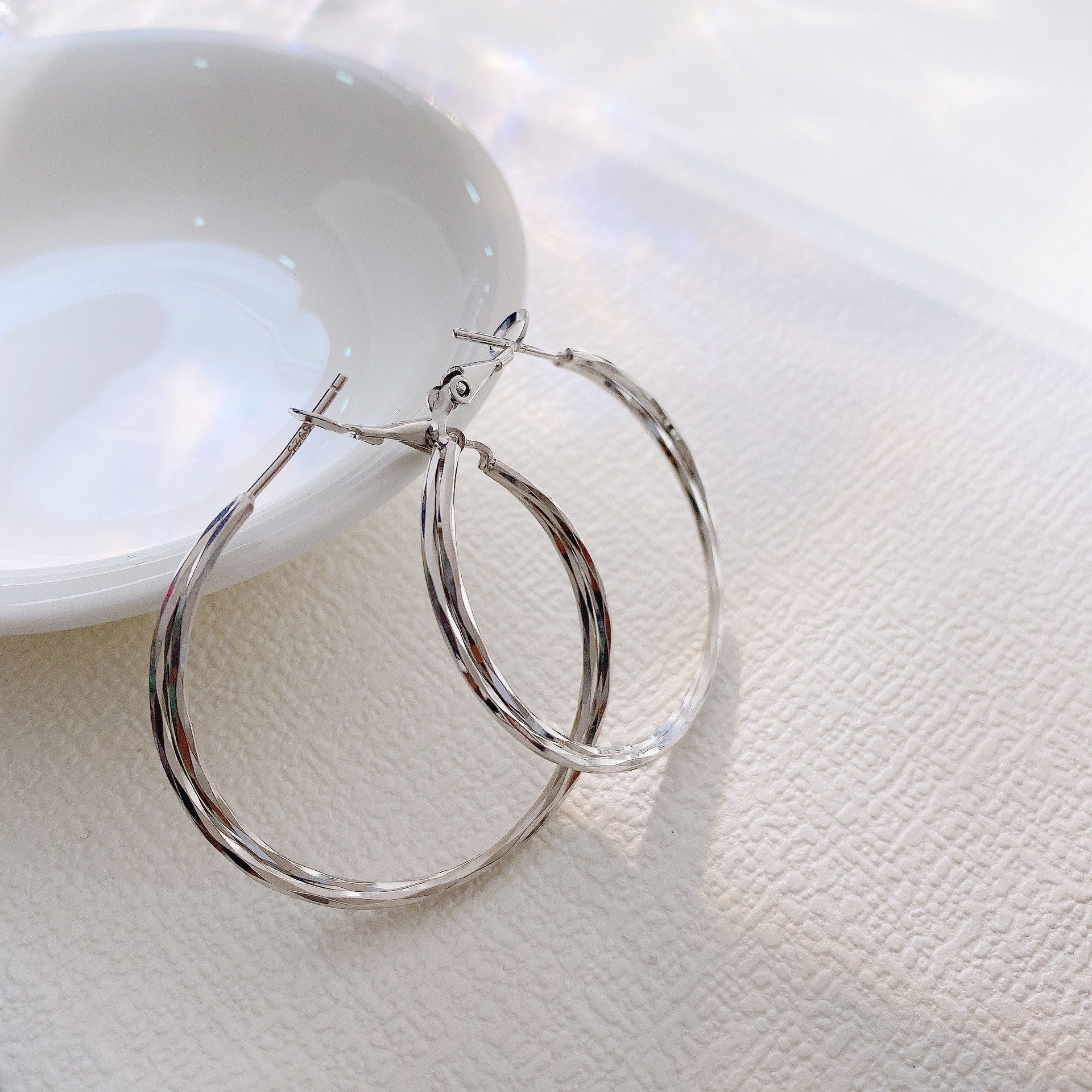 Interweave Circle Big Silver Hoop Earrings for Women