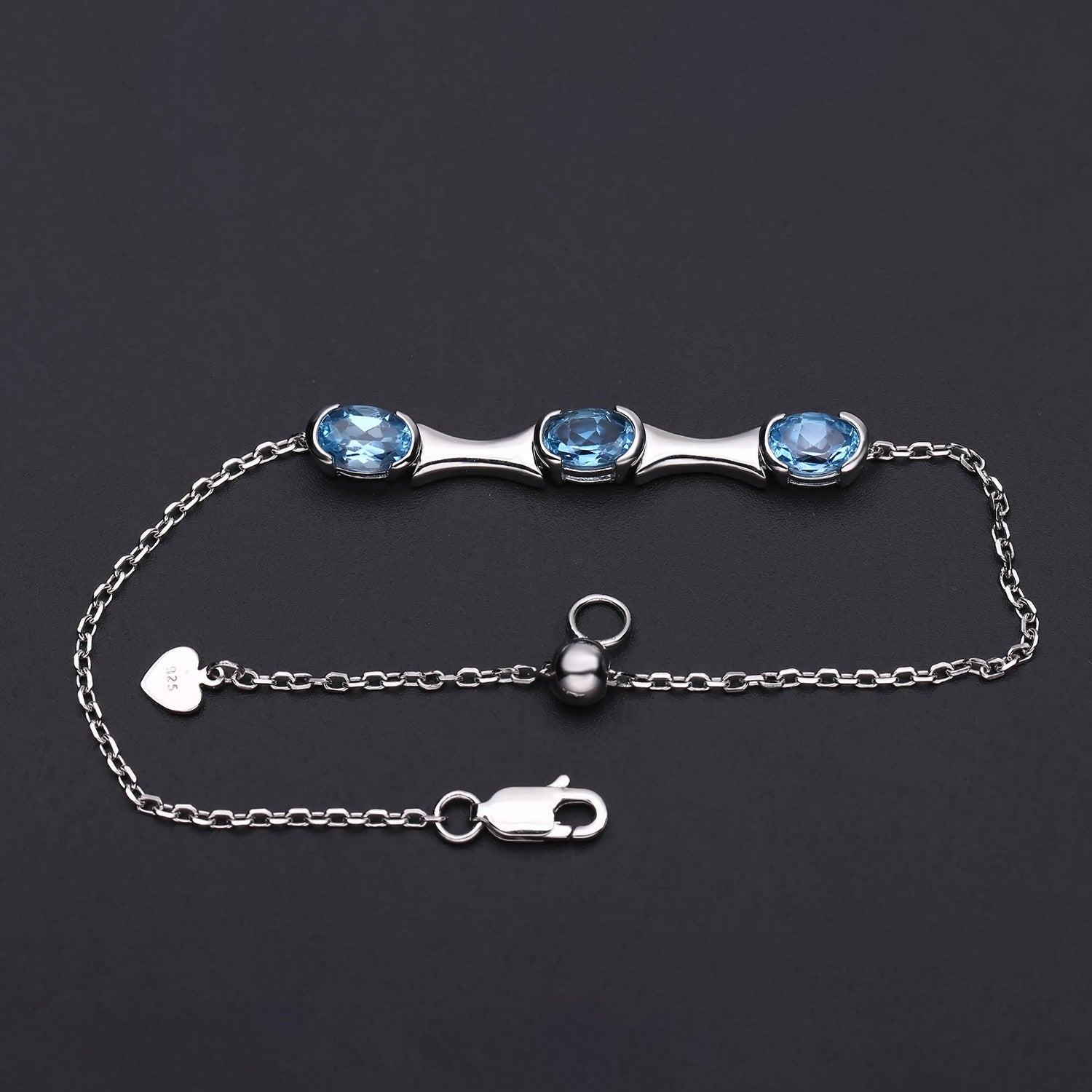 Three Oval Natural Topaz Silver Bracelet