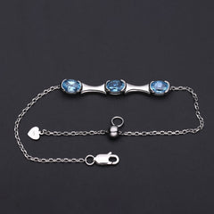 Three Oval Natural Topaz Silver Bracelet