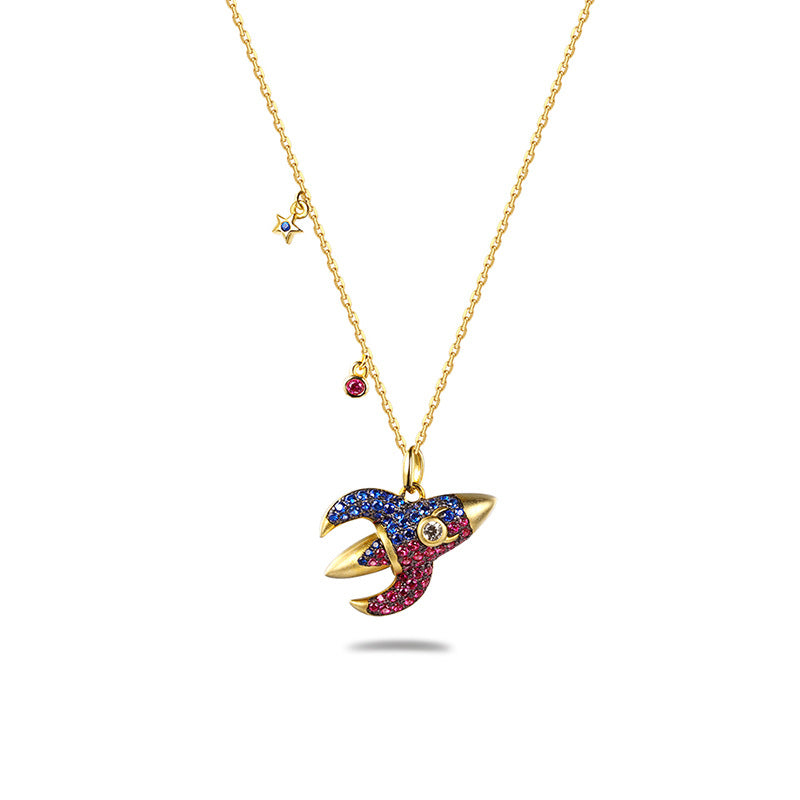 Rocket Pendant Colourful Zircon Silver Necklace