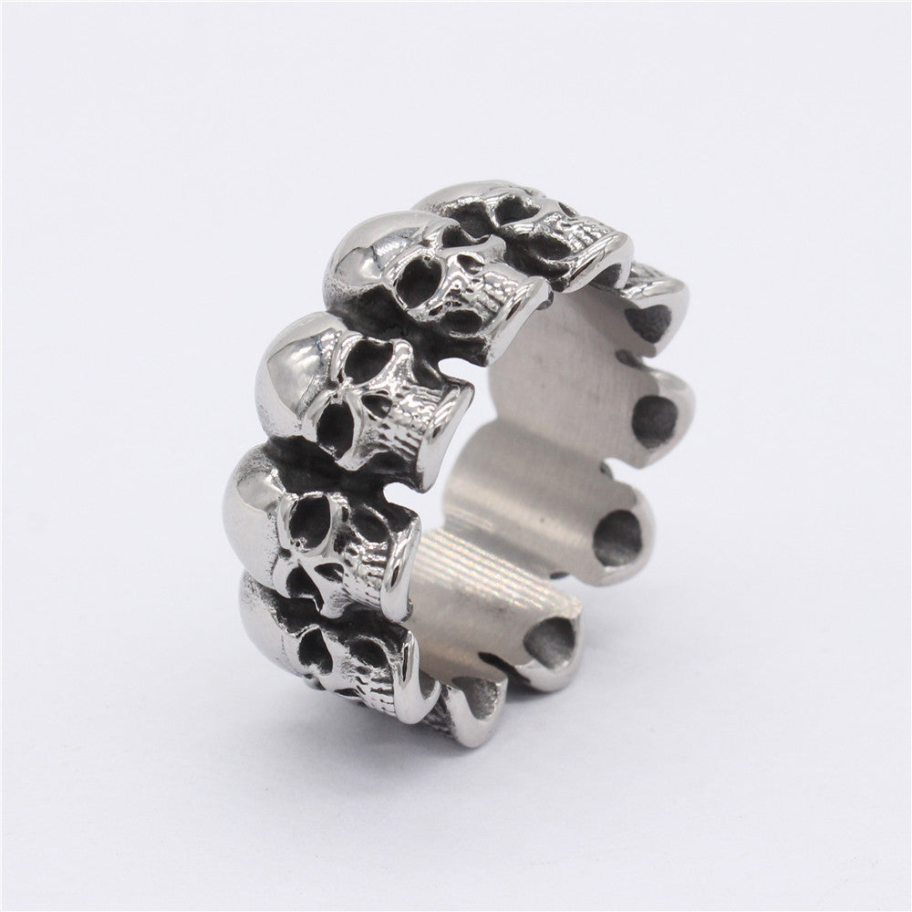 Halloween Beading Polished Skull Titanium Ring for Men