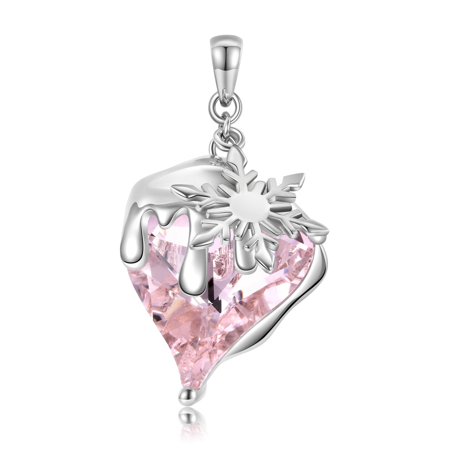 Snow Melt Heart Shape Pink Zircon Silver Necklace