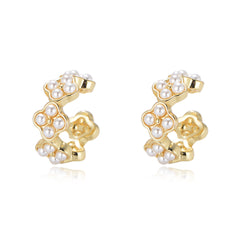 Beading Flower Pearl Silver Ear Bone Clip Earrings for Women