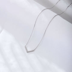 White Zircon V-shaped Sterling Silver Collarbone Necklace for Women