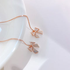 Zircon Bow Tassel Earline Silver Drop Earrings for Women