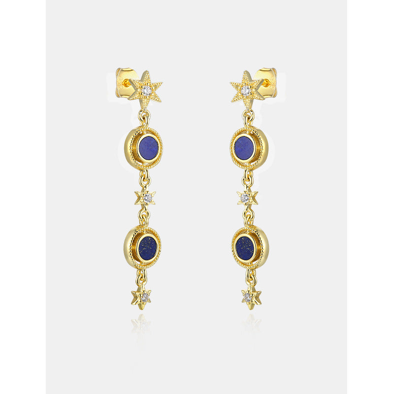 Tassel Lapis Lazuli Silver Drop Earrings for Women