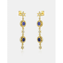 Tassel Lapis Lazuli Silver Drop Earrings for Women