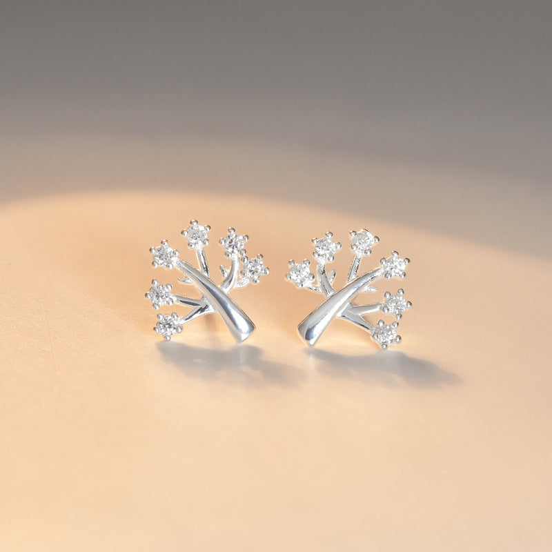 Zircon Tree Silver Stud Earrings for Women