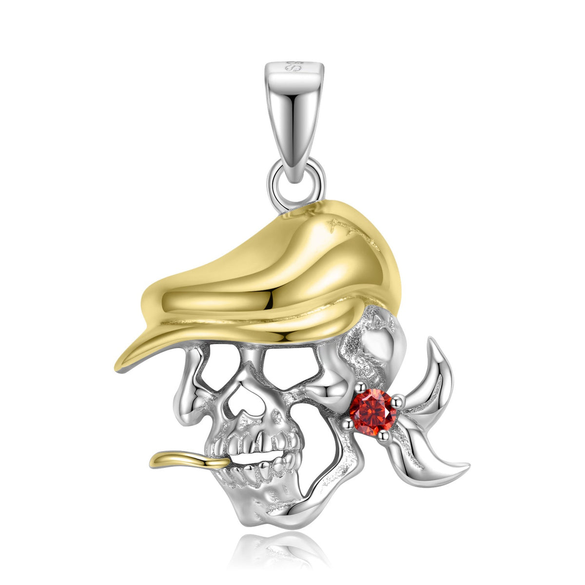 Halloween Wearing Golden Hat Skeleton Pendant Silver Necklace