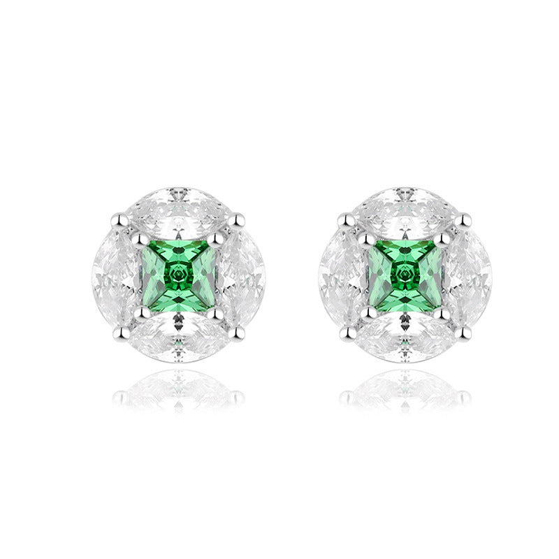 Princess Cut Green Zircon with Marquise Zircon Silver Studs Earrings for Women