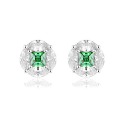 Princess Cut Green Zircon with Marquise Zircon Silver Studs Earrings for Women