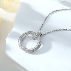 Zircon Hollow Circle Pendant Silver Necklace for Women