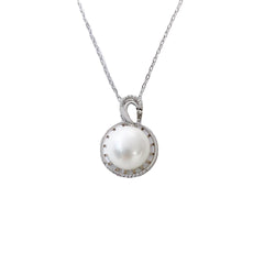 Natural Freshwater Pearl Circle Pendant Silver Necklace for Women