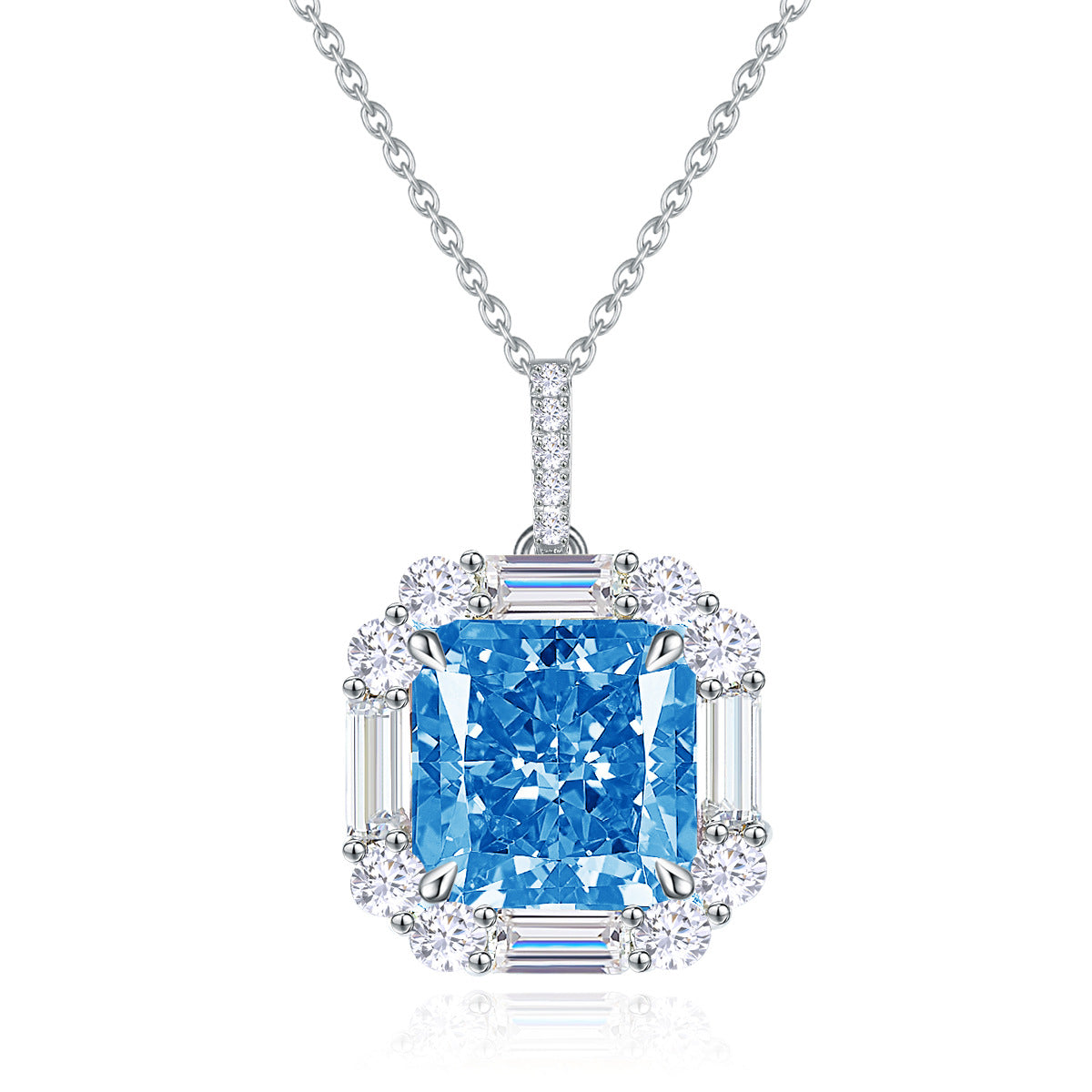 (Six Colours) Zircon 10*10mm Cushion Ice Cut Solitaire Pendants Necklace for Women