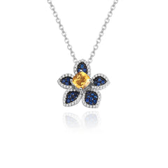 Natural Wind Series Design Inlaid  Natural Colourful Gemstones Flower Pendant Silver Necklace for Women