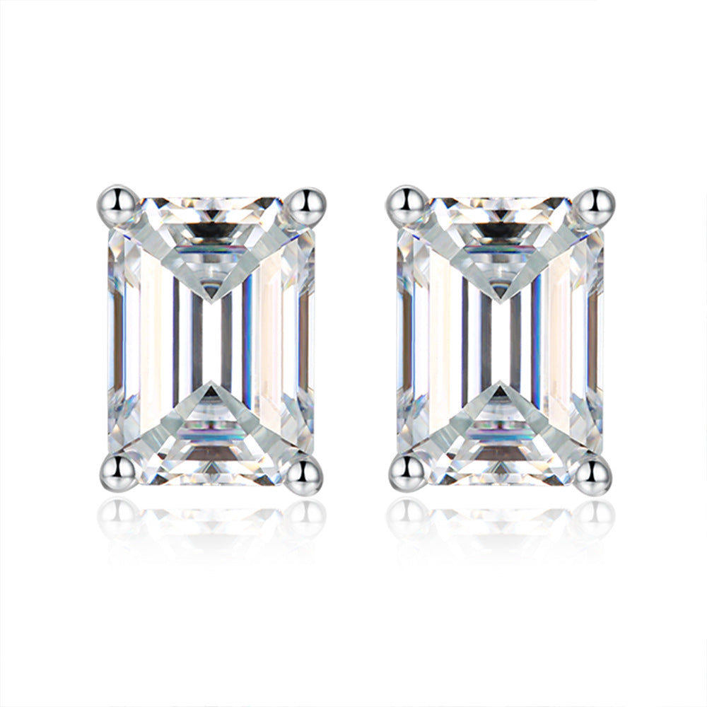 Solitaire 1.0 Carat Emerald Cut Moissanite Silver Stud Earrings