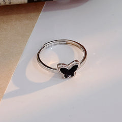 Black Colour Butterfly Silver Ring for Women