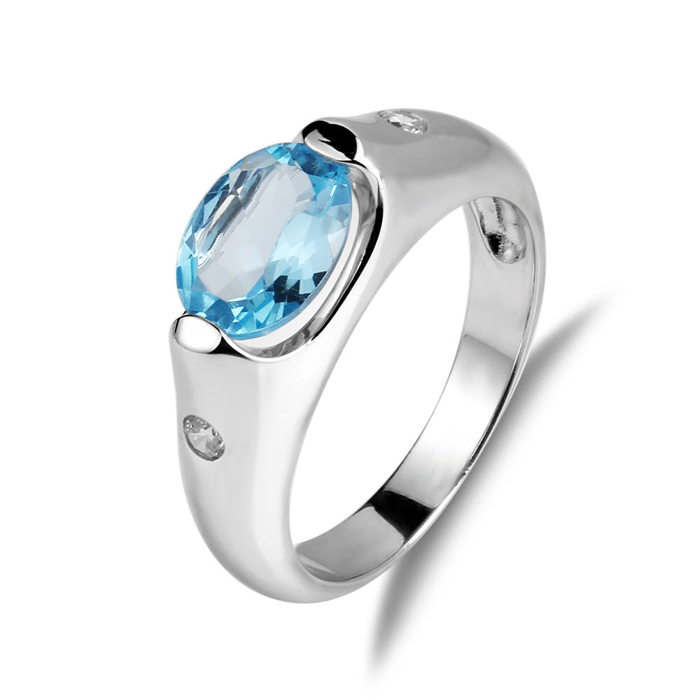 Oval Shape Natural Gemstone Sterling Silver Ring for Women